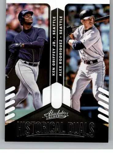 Baseball card featuring Ken Griffey Jr. and Alex Rodriguez from Panini Absolute Historical Duals