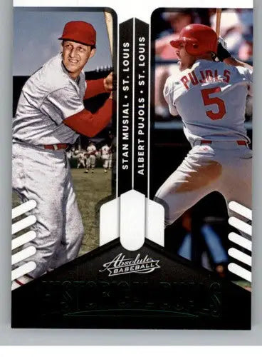 Baseball card featuring Stan Musial and Albert Pujols from Panini Absolute Historical Duals