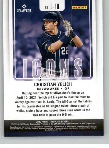 2022 Panini Absolute Icons Retail #10 Christian Yelich NM-MT Brewers ID:52346 - Baseball Card Single