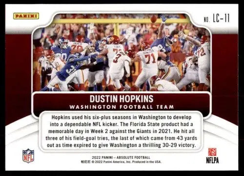 2022 Panini Absolute Last Call #11 Dustin Hopkins NM-MT ID:49253 - Football Card Single