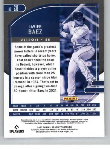 2022 Panini Absolute Retail #20 Javier Baez NM-MT Tigers ID:52378 - Baseball Card Single