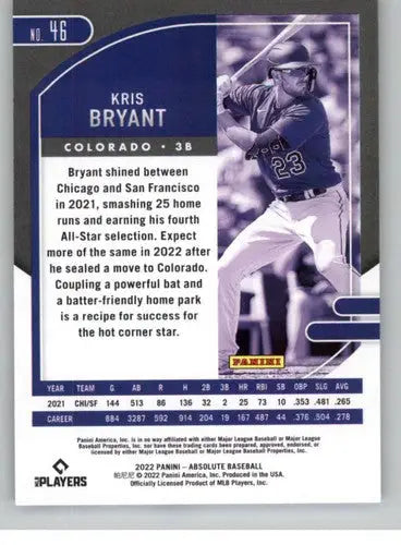 Panini Absolute Kris Bryant baseball card with original gloss from 2022 Panini Absolute Retail