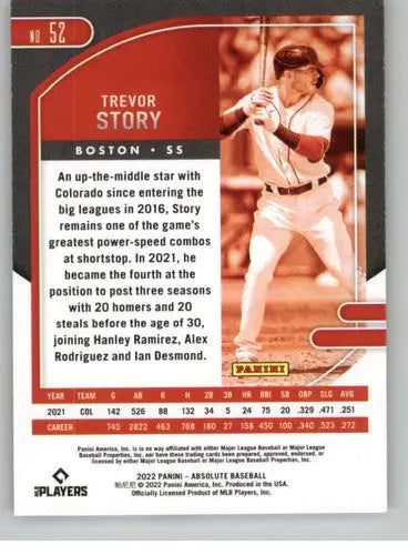 Trevor Story baseball card in Panini Absolute 2022 product with original gloss finish