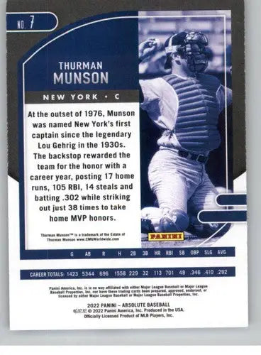 Thurman Munson baseball card from Panini Absolute 2022 with original gloss Yankees ID 52355