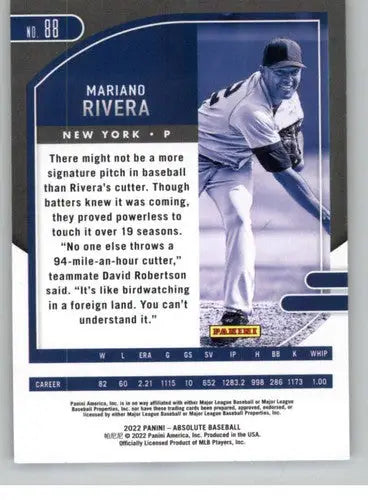 Mariano Rivera baseball card from Panini Absolute Retail 2022 Panini Absolute collection