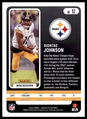2022 Panini Absolute - Retail Diontae Johnson 92 Pittsburgh Steelers - Football Card Single