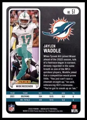 2022 Panini Absolute - Retail Jaylen Waddle 51 Miami Dolphins - Football Card Single
