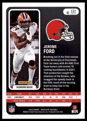 2022 Panini Absolute - Retail Jerome Ford RC 171 Cleveland Browns - Football Card Single