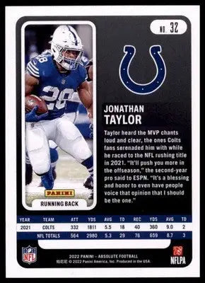 2022 Panini Absolute - Retail Jonathan Taylor 32 Indianapolis Colts