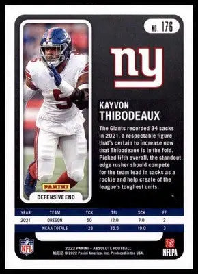 2022 Panini Absolute - Retail Kayvon Thibodeaux RC 176 New York Giants - Football Card Single