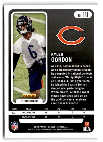 2022 Panini Absolute Yellow #181 Kyler Gordon NM Near Mint RC Rookie Be ID:66959 - Football Card Single