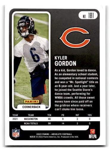 2022 Panini Absolute Yellow #181 Kyler Gordon NM Near Mint RC Rookie Be ID:66051 - Football Card Single