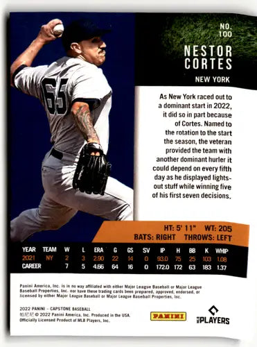 2022 Panini Capstone #100 Nestor Cortes NM Near Mint Yankees ID:50612 - Baseball Card Single