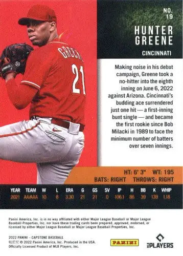 2022 Panini Capstone #19 Hunter Greene NM-MT Reds ID:53681 - Baseball Card Single