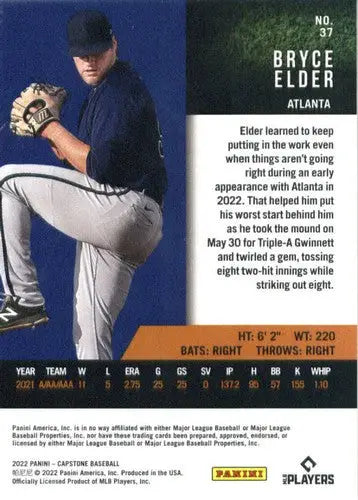 2022 Panini Capstone Bryce Elder baseball card with original gloss Braves ID 53669