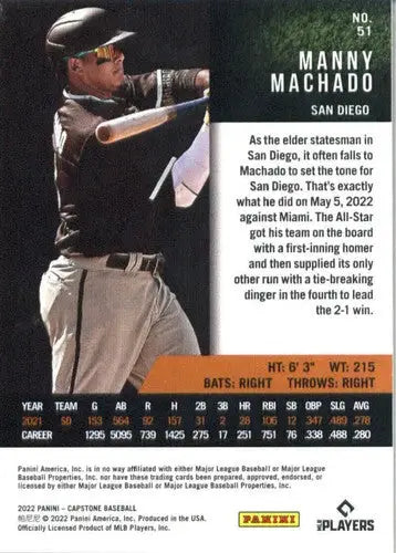 2022 Panini Capstone Manny Machado baseball card with original gloss Padres ID 53688