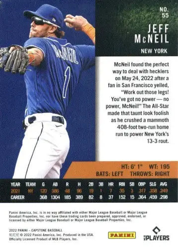 Jeff McNeil baseball card from Panini Capstone with original gloss in 2022 product