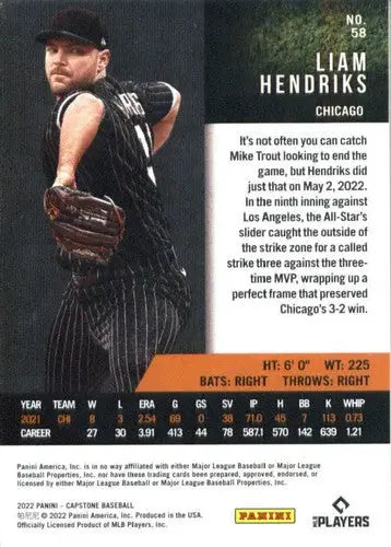 Original gloss Panini Capstone Liam Hendriks baseball card in 2022 White Sox set