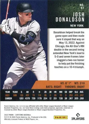 2022 Panini Capstone #61 Josh Donaldson NM-MT Yankees ID:53689 - Baseball Card Single