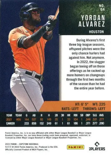 Yordan Alvarez baseball card from Panini Capstone 2022 with original gloss style