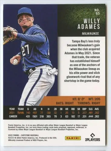 2022 Panini Capstone #65 Willy Adames NM-MT Brewers ID:50617 - Baseball Card Single