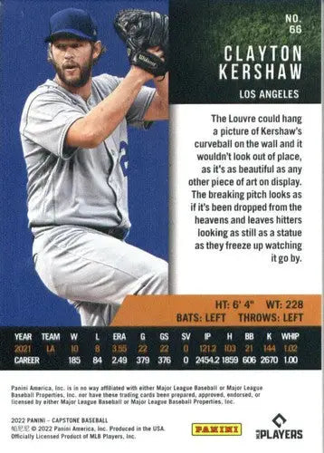 2022 Panini Capstone #66 Clayton Kershaw NM-MT Dodgers ID:53673 - Baseball Card Single