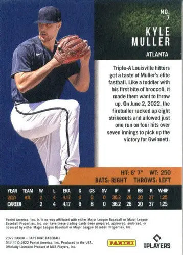 2022 Panini Capstone Kyle Muller baseball card with original gloss Braves ID 53680