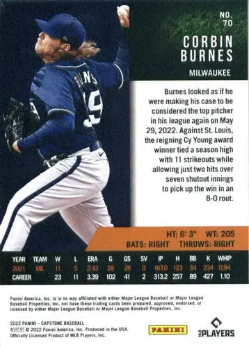 2022 Panini Capstone #70 Corbin Burnes NM-MT Brewers ID:53671 - Baseball Card Single