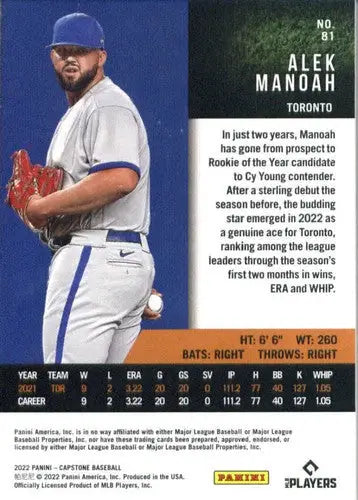 2022 Panini Capstone #81 Alek Manoah NM-MT Blue Jays ID:53674 - Baseball Card Single