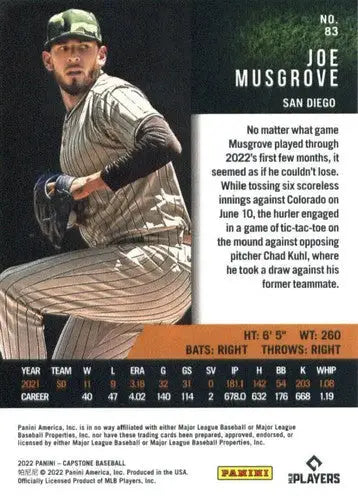 Original gloss Panini Capstone Joe Musgrove baseball card Padres 2022 NM-MT