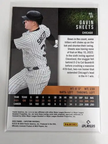 Baseball trading card featuring Gavin Sheets from Panini Capstone Blue 2022 collection