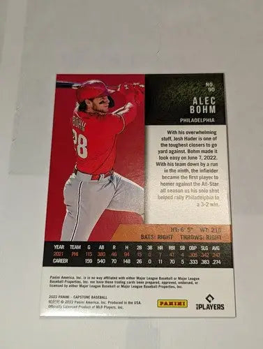 Original gloss Panini Capstone Blue Alec Bohm baseball trading card Phillies 2022