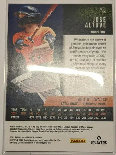 Baseball trading card featuring Jose Altuve from Panini Capstone Gold 2022