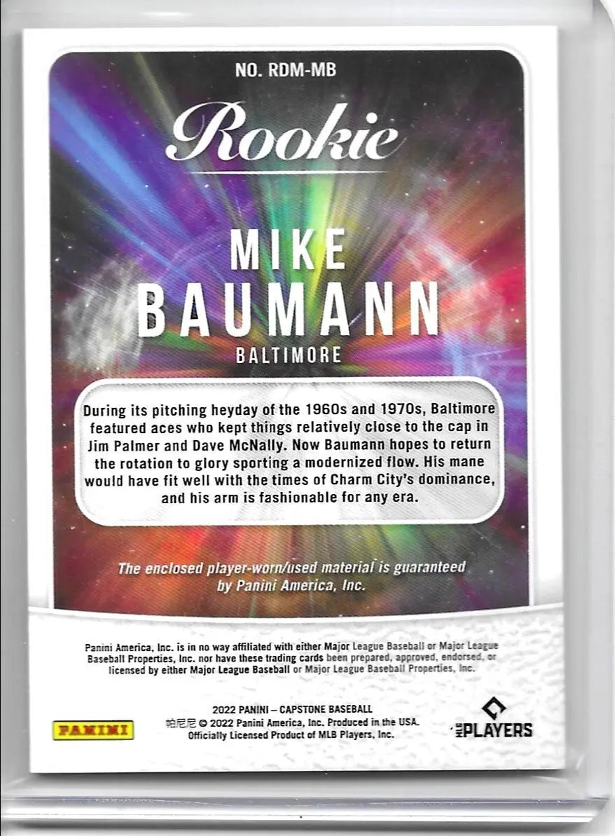 2022 PANINI CAPSTONE RC MIKE BAUMANN DUAL PATCH CARD BASE (121) - Baseball Card Single