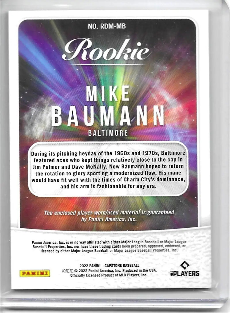 2022 PANINI CAPSTONE RC MIKE BAUMANN DUAL PATCH CARD BASE (121) - Baseball Card Single