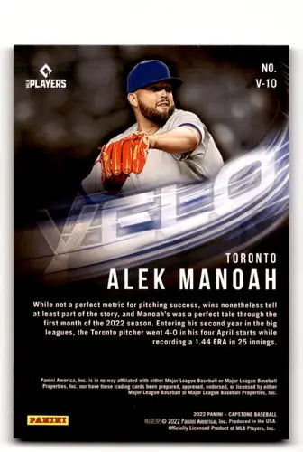 2022 Panini Capstone Velo #10 Alek Manoah NM-MT Blue Jays ID:54019 - Baseball Card Single
