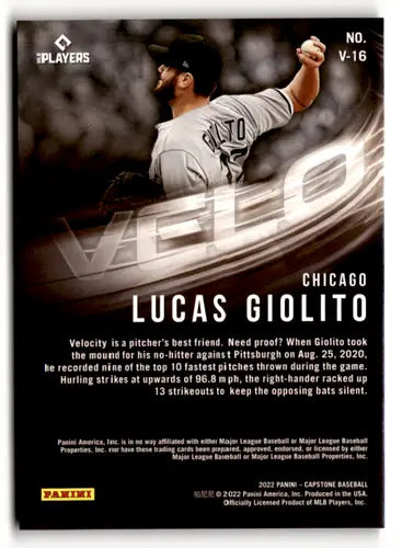 2022 Panini Capstone Velo #16 Lucas Giolito NM-MT White Sox ID:50603 - Baseball Card Single