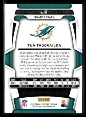 2022 Panini Certified Tua Tagovailoa #61 Miami Dolphins - Football Card Single