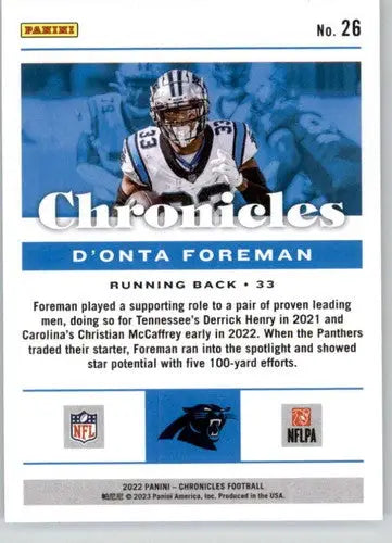 2022 Panini Chronicles #26 D’Onta Foreman NM-MT Panthers - Football Card Single