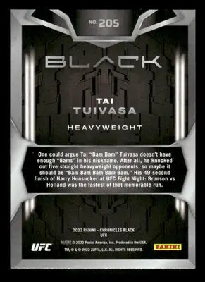 2022 Panini Chronicles Black Tai Tuivasa #205 Mixed Martial Arts (MMA) - UFC/MMA Card Single