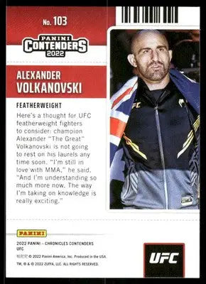 2022 Panini Chronicles Contenders UFC Alexander Volkanovski #103 MMA - UFC/MMA Card Single