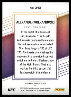 2022 Panini Chronicles Elite Alexander Volkanovski #243 MMA - UFC/MMA Card Single