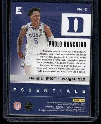2022 Panini Chronicles Essentials Draft Picks Paolo Banchero #2 RC Basketball - Basketball Card Single