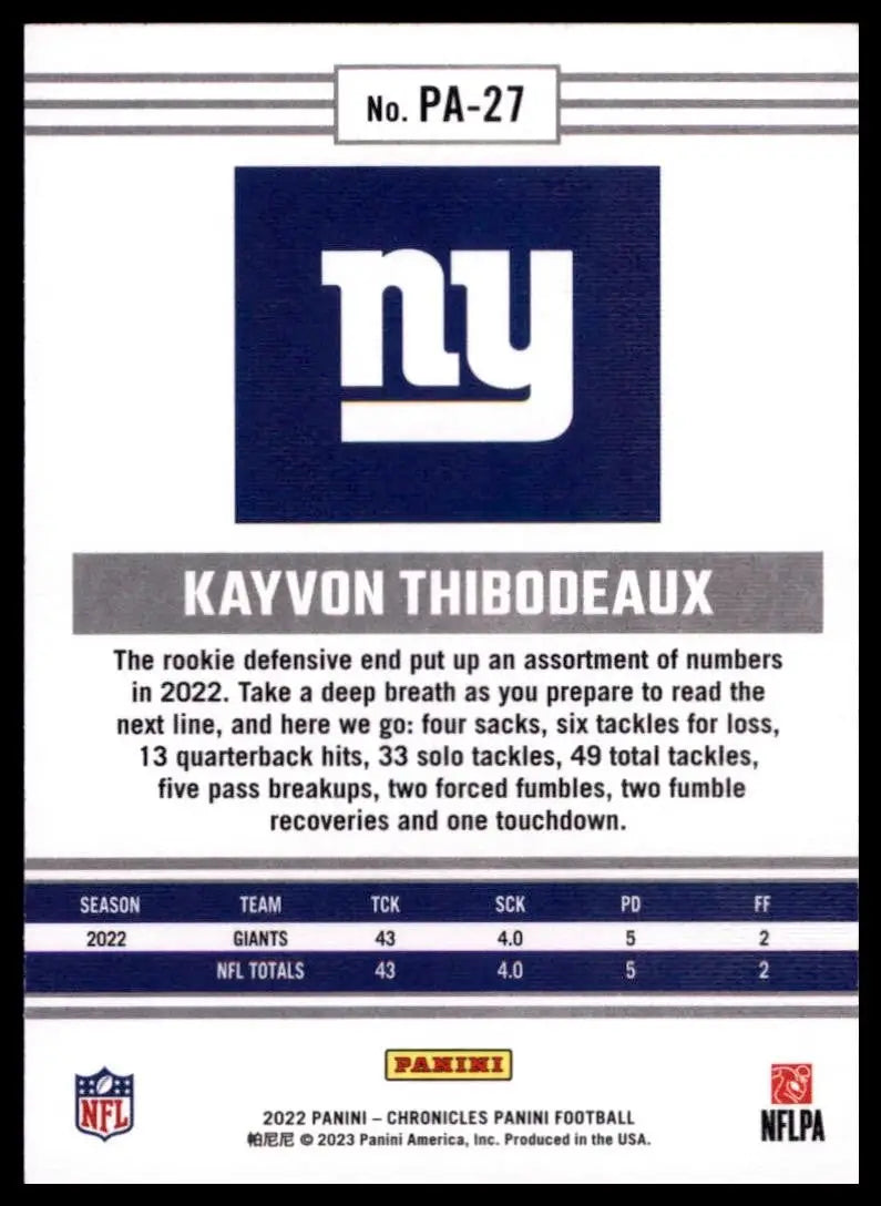 2022 Panini Chronicles - Panini Kayvon Thibodeaux #PA-27 (RC) - Football Card Single