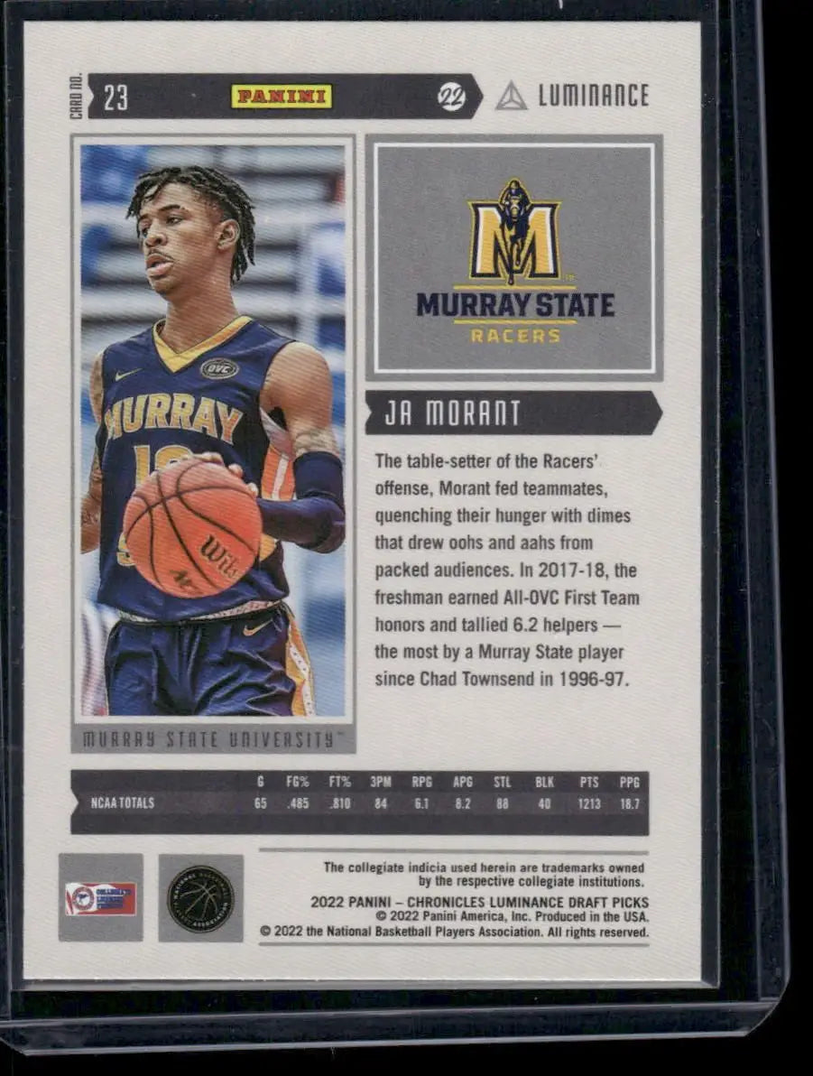 2022 Panini Chronicles Luminance Draft Picks Ja Morant #23 Basketball - Basketball Card Single