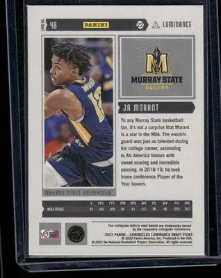 2022 Panini Chronicles Luminance Draft Picks Ja Morant #48 Basketball - Basketball Card Single