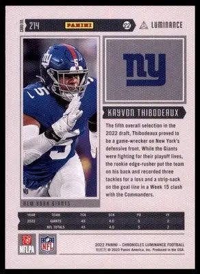 2022 Panini Chronicles - Luminance Rookies Kayvon Thibodeaux 214 New York Giants - Football Card Single
