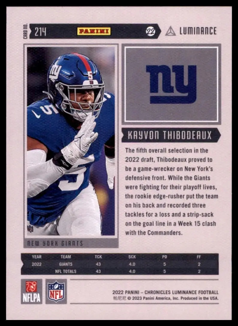 2022 Panini Chronicles - Luminance Update Rookies Kayvon Thibodeaux #214 (RC) - Football Card Single