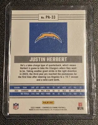 2022 Panini Chronicles #PA-33 Justin Herbert Panini Teal - Football Card Single