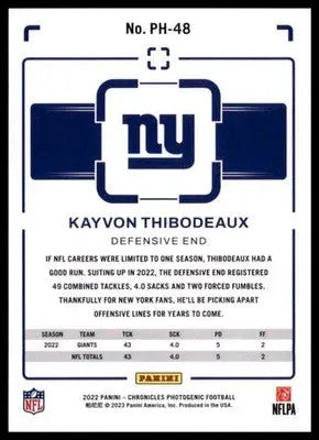 2022 Panini Chronicles - Photogenic Kayvon Thibodeaux PH-48 New York Giants RC - Football Card Single